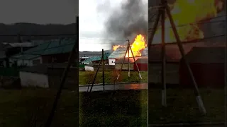 Пожар в Башкирской деревне. Большеустьикинское