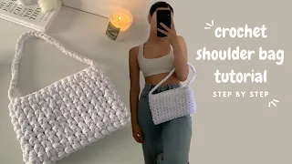 Trendy crochet shoulder bag tutorial / in depth crochet bag tutorial beginner friendly/ t-shirt yarn