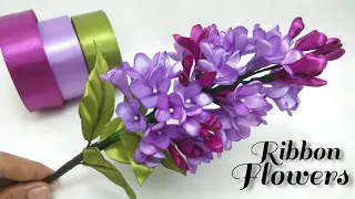 DIY/how to make satin ribbon flowers lilacs easy