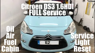 Citroen DS3 1.6 e-HDI FULL Service Oil Air Fuel Cabin Filter How To DIY Includes Service Light Reset