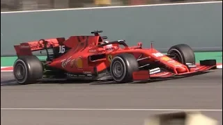 2019 Ferrari SF90 F1 Testing at Circuit de Barcelona-Vettel and Leclerc in Action