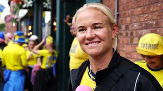 Pernille Harder at Camp Sweden to support Magda in the semi-final against England