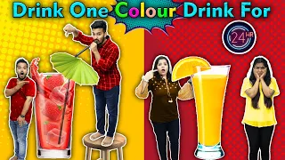 Drinking One Colour Drink For 24 Hour Challenge | Hungry Birds