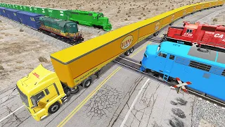 Long Giant Truck Accidents on Railway and Train is Coming #26 | BeamNG Drive