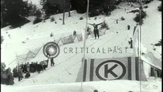 Sepp Bradl of Austria sets a new world record with a 400-foot ski jump on the Aus...HD Stock Footage