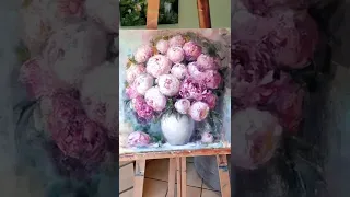 Pink peonies, oil on canvas