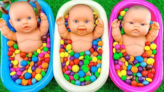 Satisfying Video | Mixing Skittles Candy ASMR in 3 Bathtubs with Colorful Slime PlayDoh Cutting #849