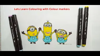 Lets Learn Colouring with Colour markers | Learn colouring Minions Drawing Page