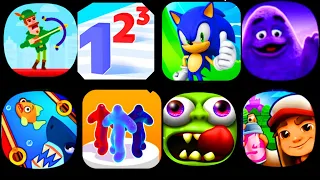 Subway Surfers, Zombies Tsunami, Grimace Monster, Number Master, Bowmasters,Save the Fish (Part 12)