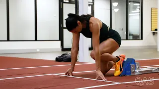 Michelle Jenneke working on her starts in the QAS High Performance Lab