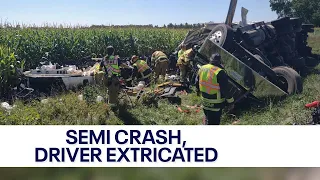 Racine County semi crash; driver extricated, flown to hospital | FOX6 News Milwaukee