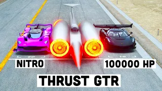 Thrust SSC GTR vs 100000 Koenigsegg Black Devil vs NITRO Aston Martin AMR at Special Stage Route X