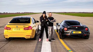 DRAG RACE!! BMW M3 vs ALFA ROMEO 4C - FT. @QUEENB