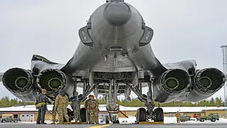 U.S. Air Force Airmen De-Ices a B-1B Lancer Aircraft Before Take-Off in Sweden