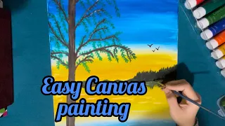 Easy Sunset Lake Canvas Painting #Acrylic Painting For Beginners || Manoo creations