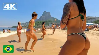 🇧🇷 4K Hot sunny day at Leblon Beach| Bikini Beach in Rio de Janeiro.
