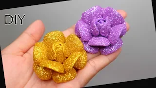 DIY - How to make glitter Foam Flower Eva foam | Foamiran | Cara membuat bunga spon glitter