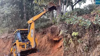 Hilltop Chestnut Tree can't be an Obstacle to this Mountain Road Construction-JCB Backhoe