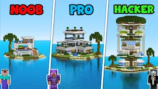 Minecraft NOOB vs PRO vs HACKER: MODERN ISLAND HOUSE BUILD CHALLENGE in Minecraft