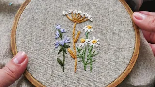 Embroidery with different stitches - Wildflowers. A fun way to transfer a design to fabric.