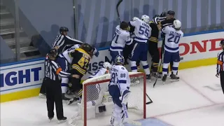 Boston Bruins Vs Tampa Bay Lightning End Of 1st Period Scrum