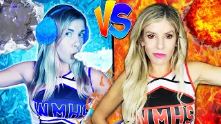 Hot vs Cold Challenge! Cheerleader Girl on Fire vs Icy girl to Trick Daniel who is Among Us!