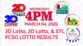 Lotto Result Today [4PM] March 4 2020 (Wednesday), 3D/Swertres, 2D/EZ2, STL | PCSO