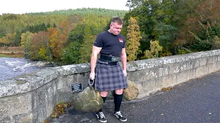 Incredible 252 kg Nicol Walking Stones carry both ways over Potarch Bridge by Strongman Matt Jones