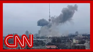 Video shows Russian military strike on TV tower near Kyiv