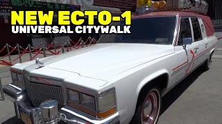 New Ghostbusters ECTO-1 car parked outside AMC CityWalk at Universal Studios Hollywood