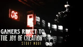 Gamers react to their first basement jumpscare - (The Joy Of Creation: Story Mode)