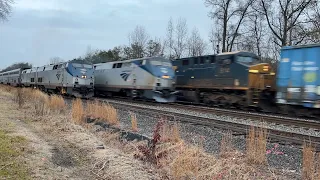 Three-way meet in Lorton. Amtrak Auto Train, 157 Northeast Regional and CSX M410