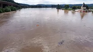 Hochwasser Mosel bei Schweich nach Unwetter