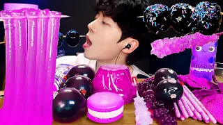 ASMR🍇パープルデザート！ ゼリーヌードル、ギャラクシーキャンディー、アイスクリーム、プリン、マカロン、グミ