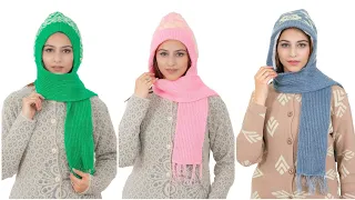 AMOLDO Women's Soft Knitted Winter Warm Woolen Cap with Woolen Lovely Muffler|Fur Cap with Muffler