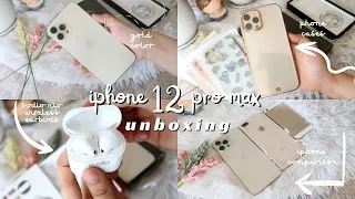 unboxing iPhone 12 pro max gold 🍎 128gb + cute accessories | comparing w/ 8 plus & 5s 🌙 aesthetic