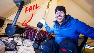 Wood Burning Stove FAIL🔥Backyard Winter Glamping