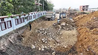 Excellence Work Operator Bulldozer Pushing Clearing Dirt Stone To Make Road Foundation In Village