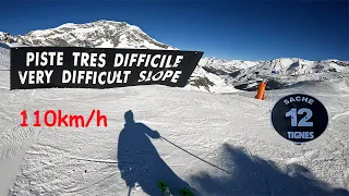 Skiing 10km Long Black run - La Sache - 110 km/h - Tignes