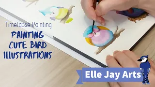 Painting ADORABLE watercolour birds for a STICKER set │ HOW to PAINT WATERCOLOR stickers