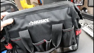 Husky Tools 14" Large Mouth Tool Bag is a Winner in my Book. Husky tool storage has never failed me.