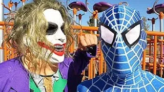 Joker vs Blue Spiderman In Real Life Superhero Battle Match!