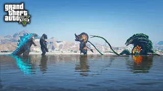 Godzilla, Kong Vs Minotaur, Biollante Epic Battle ( GTA V MODS )
