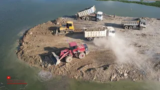 Great Machines Dozer Construction Push Cutting Gravel Building Road Dongfeng Dump Trucks Unloaded