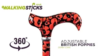 Adjustable British Poppies Derby Cane | WalkingSticks.co.uk