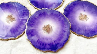 Beautiful Purple And Gold Geode Resin Coasters
