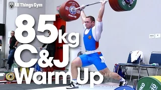 85kg Warm Up Area Clean & Jerks Okulov Apti Aukhadov Tian Tao 2015 World Weightlifting Championships