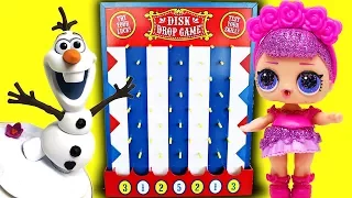 LOL Dolls and Frozen Disk Drop Game! Play & Sing with Sugar Queen, Elsa, Anna and Dollface!