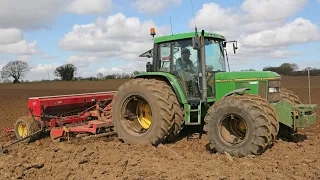 1993 John Deere 6400 with Vicon power harrow + Juko drill | Drilling spring barley | Classic Farming