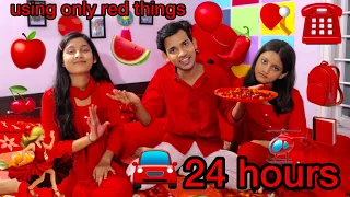 Using only Red things for 24 hours || eating only red food || challenge